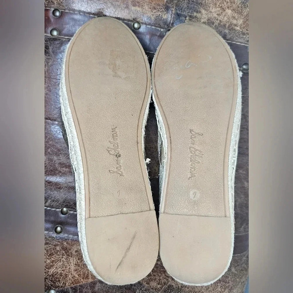 Sam Edelman Kesia Gold Leather Rounded Toe Slip On Espadrilles Classic Size 7 - Picture 3 of 16